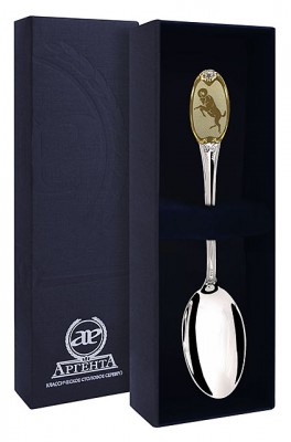 293ЛЖ03002 Серебряная чайная ложка «Знак Зодиака Овен» в подарочном футляре